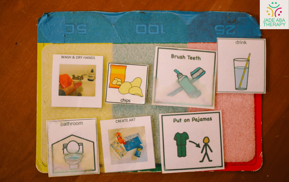 Visual schedule showing daily tasks for children